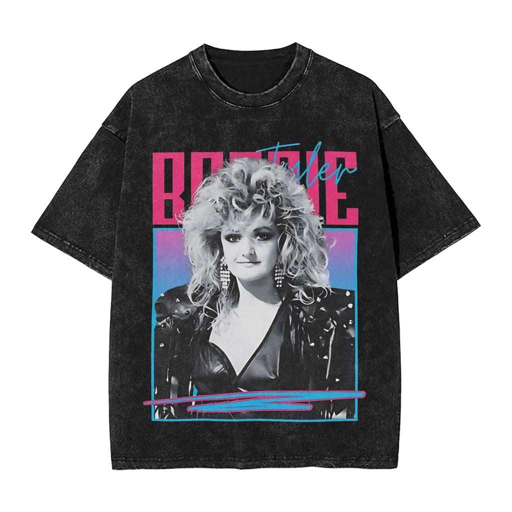 Washed T Shirts Music Bonnie Tyler Hip Hop Vintage TShirt Street Streetwear Short Sleeve Graphic Tops Tees for Men Women