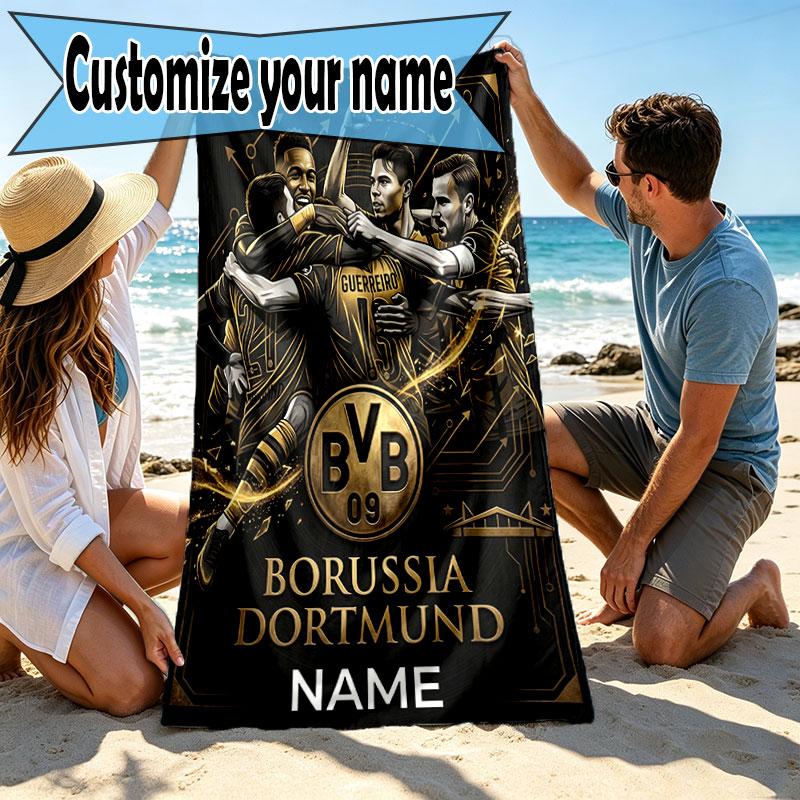 Custom Name Personalized Borussia Dortmund Bvb Print Beach Towel, for Trip Camping Beach Party Home Decor, Birthday Gift for Family & Friends