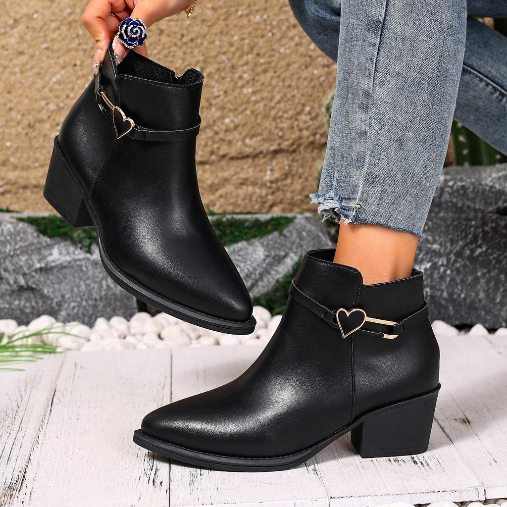 Fashion Block Heel Booties Women's Fashion 2025 Pointed Toe Side Pull Soft Sole Anti-slip Wear-resistant High Heel Boots