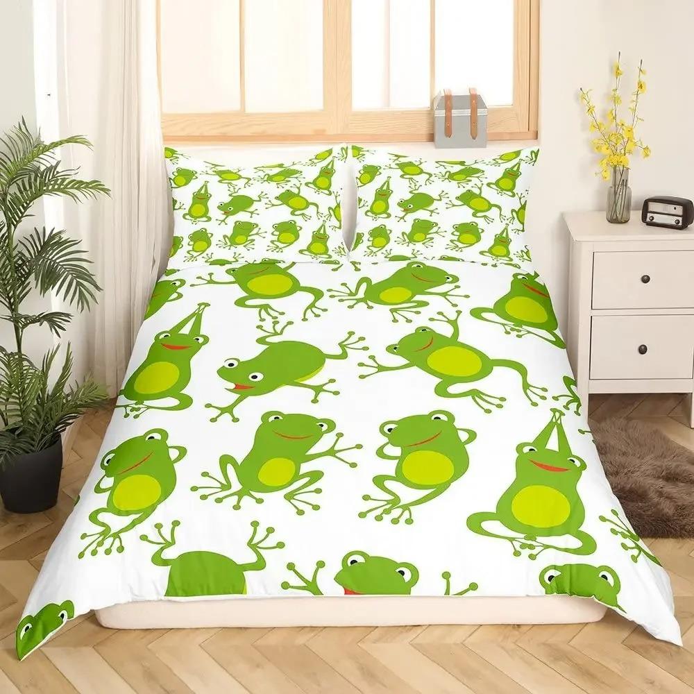 Green Tree Frog King Queen Full Duvet Cover Lovely Rain Trees Animal Bedding Set Wildlife Comforter Cover Polyester Quilt Cover