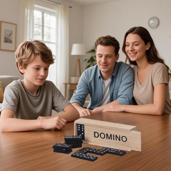 Набор черных домино дубль 6, 28 штук/набор, с деревянной коробкой для хранения, портативный, дорожный, для детей, взрослых, для семейного вечера, вечеринки, классическая настольная игра с плитками