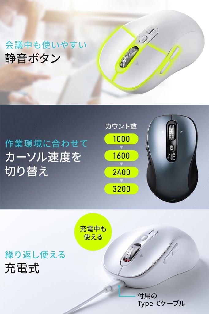 SANWA DIRECT Horizontal Bluetooth 5 OS Mouse, Scrolling, High-Speed Scrolling, Quiet, Wireless, Multi-Pairing, Rechargeable, Buttons, Back/Forward