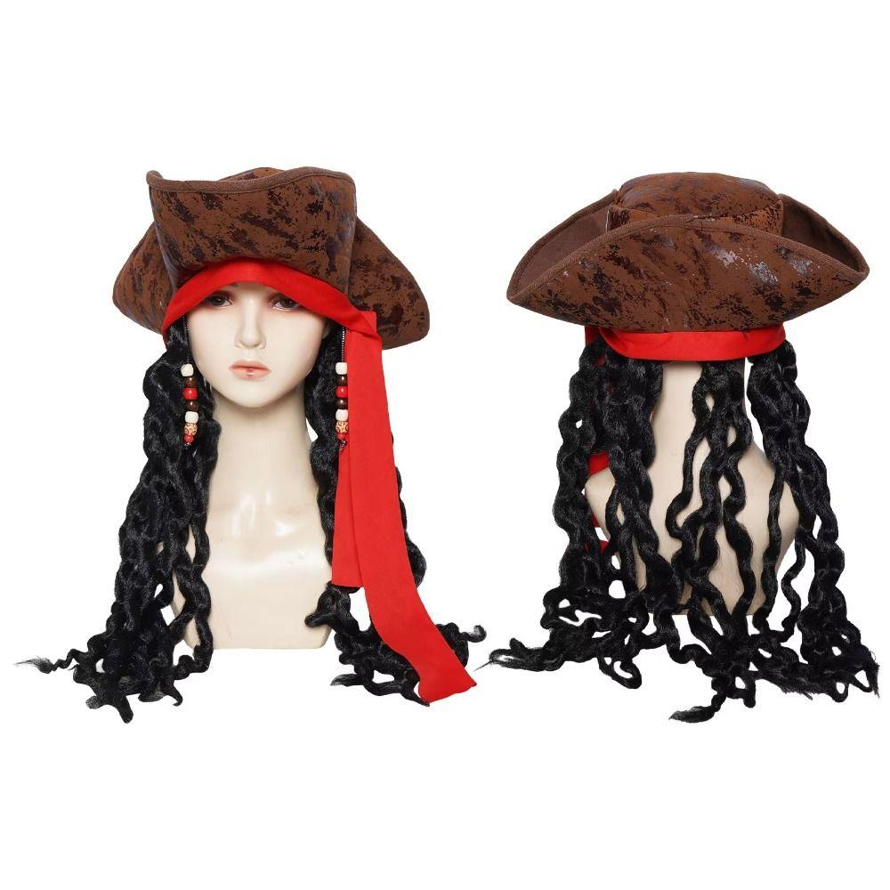 Black Long Captain Cos Wig Stage Performance Cosplay Wig Fashion Pirate Hat Adult Men's