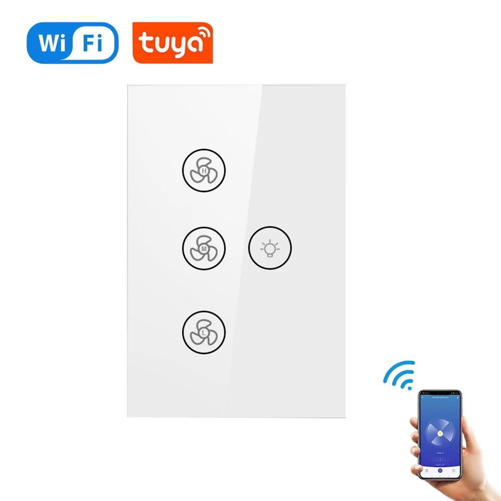 Tuya WiFi Smart Fan Light Switch Сенсорная панель Switches APP Voice Control Timer Различные скорости Работает с Alexa Geogle Home