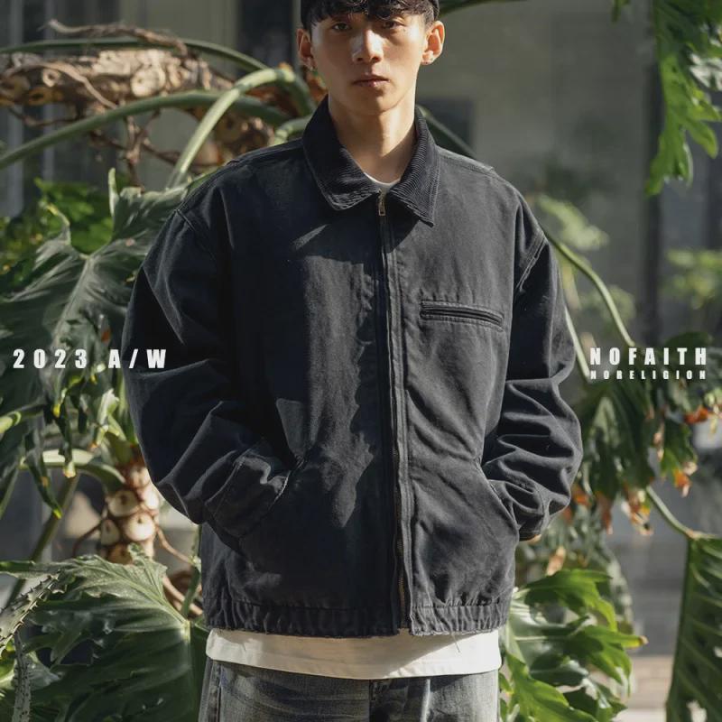 «Мужская винтажная куртка Detroit Workwear — выстиранные и потертые лацканы, свободный бейсбольный стиль, весна и осень»