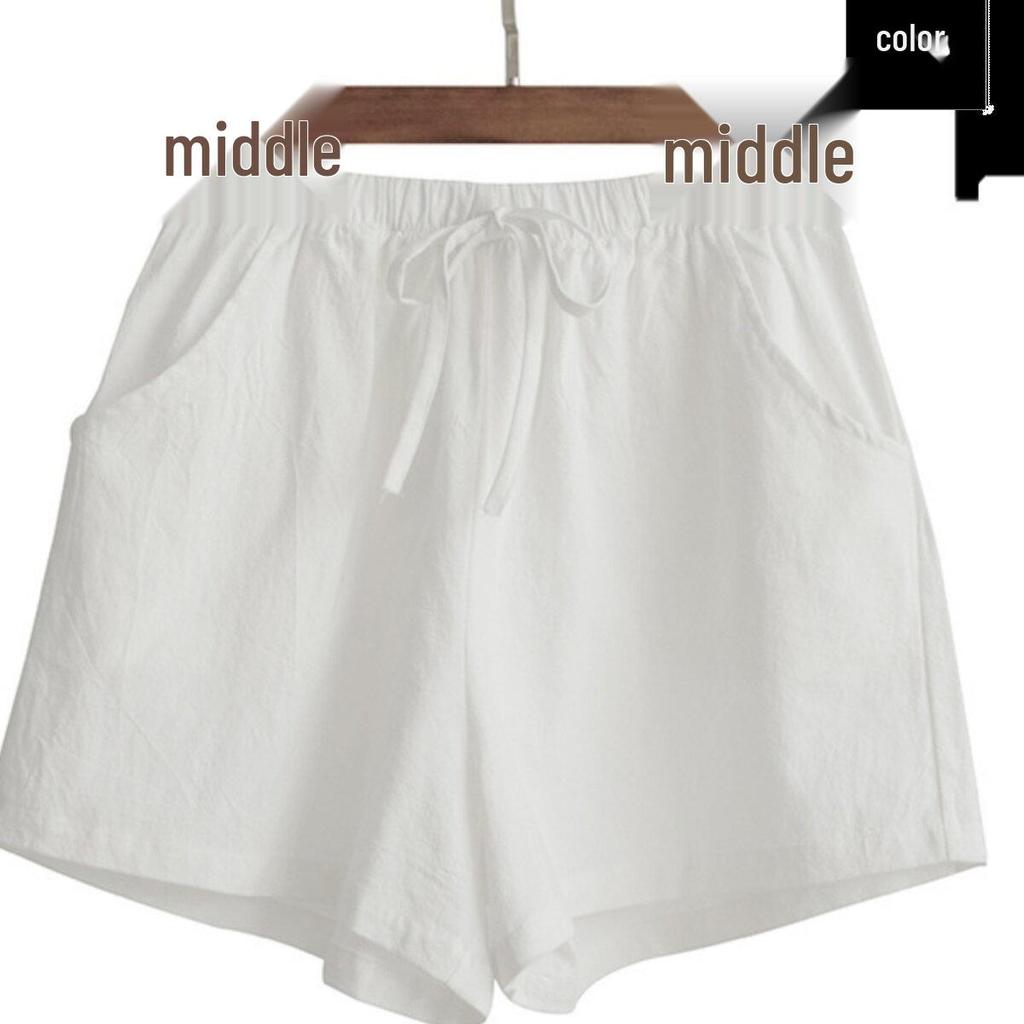 Women's Wide-Leg Cotton Linen Shorts: Trendy Spring/Summer Casual Bermudas for Sports or Home.