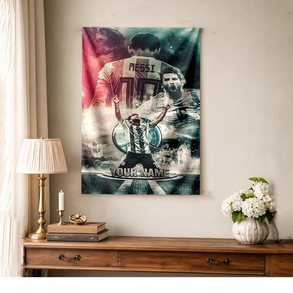 Football Messi Personalized Text Tapestry Customizable Wall Tapestry Smooth Polyester Great for Bedroom Wall Multi-purpose for All Occasions