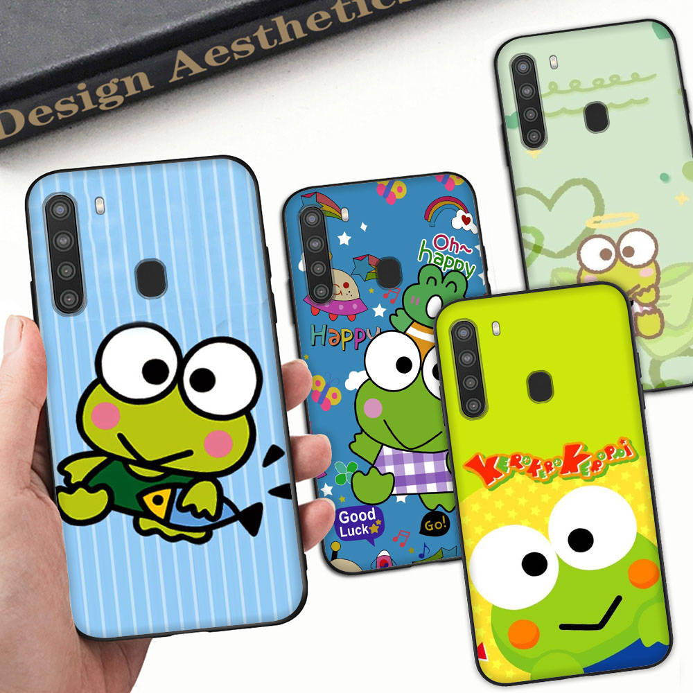 HK18 Cute Keroppi Black Sofe Case for Samsung Note 20 Lite S24 Ultra S23 A03 A05 A06 A11 A71 A15 A16 A13 A24 A25 A33 A52 A53 A50 M55 M35 Plus