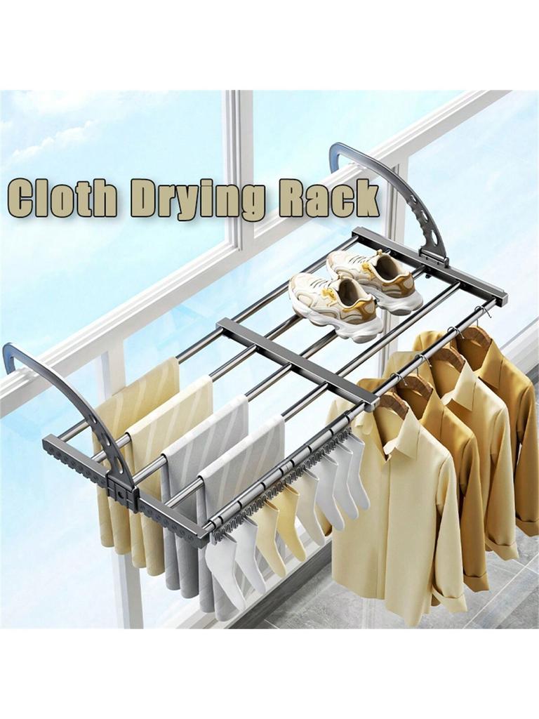 Extendable Laundry Rack Versatile Mounting,Windproof Sock Clip Foldable Clothes Drying Rack Balcony Shoes Organizer Window Shelf