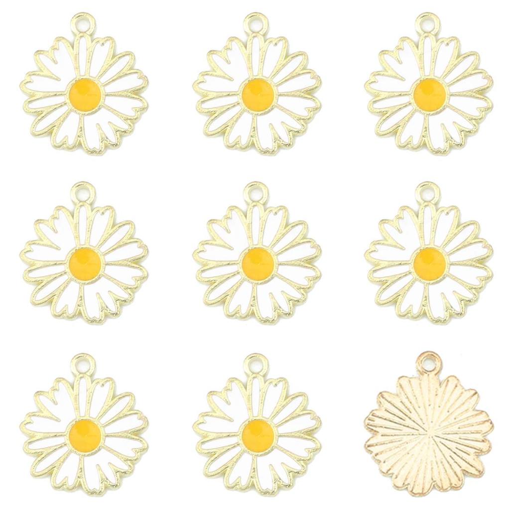 5Pcs Flower Daisy Pendant Alloy Drop Oil Charms For DIY Bracelet Earrings Making Jewelry Findings