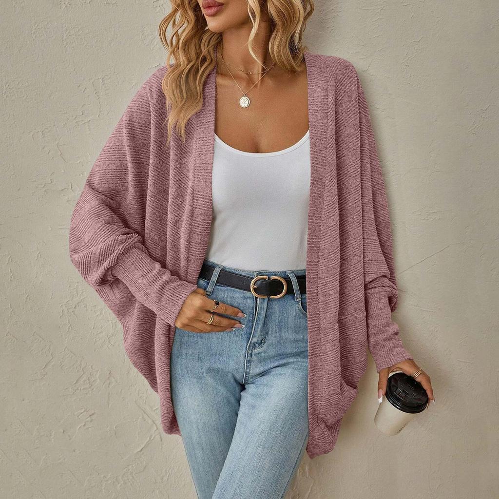Женская модная однотонная куртка-свитер с длинным рукавом, кардиган, свободное вязаное пальто