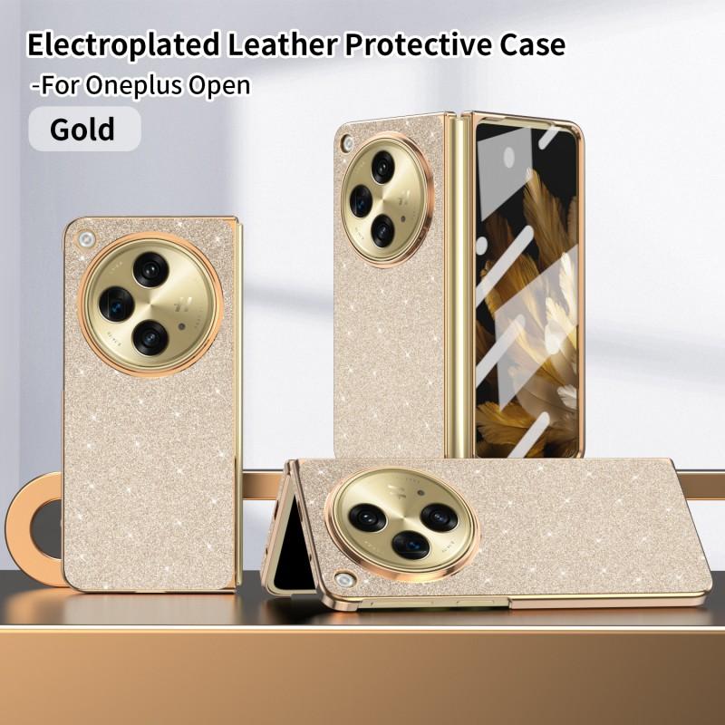 OnePlus Open Foldable Phone Case With Built-in Screen Protector Electroplated Sparkle Vegan Leather Full Coverage Shockproof