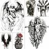 1PC Black Angel Wings Temporary Tattoos For Women Art Fake Tattoo Paper God Death Skull Totem Tatoos
