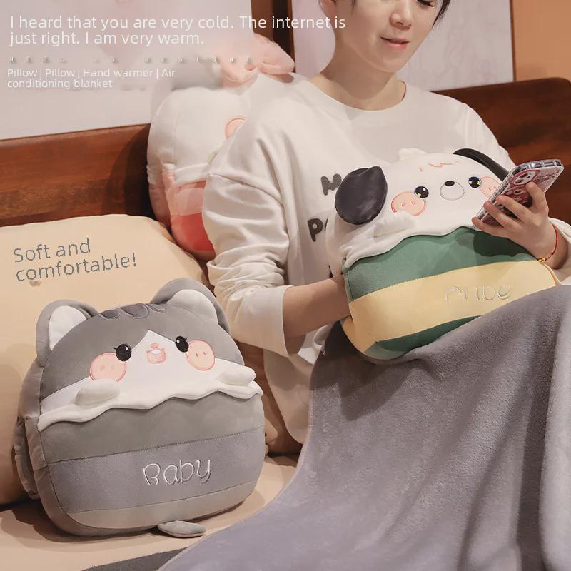 Подушка-одеяло 3 в 1 с рисунком: Грелка для рук, поддержка талии и одеяло для сна в офисе или на диване