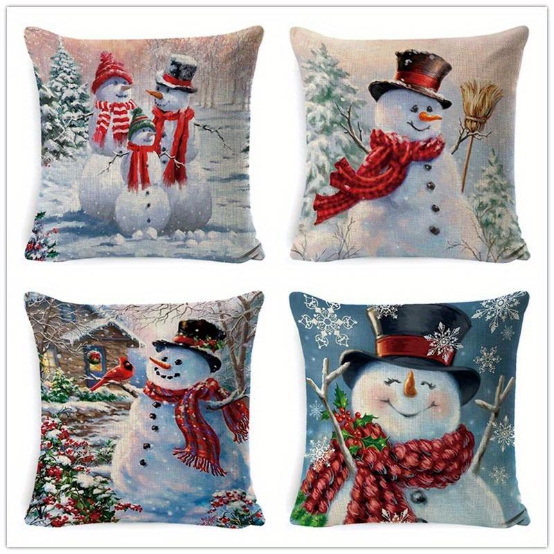 Home Decor Snowmen in Winter Scenes for Cozy Decor Pattern Cushion Cover Suitable for Sofa Bedroom Car Pillow Cover