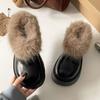 2025 Autumn and Winter New Korean Version of Thick-soled Cotton Slippers Fluffy Shoes with Fleece To Keep Warm and One Pedal To Increase the Height O