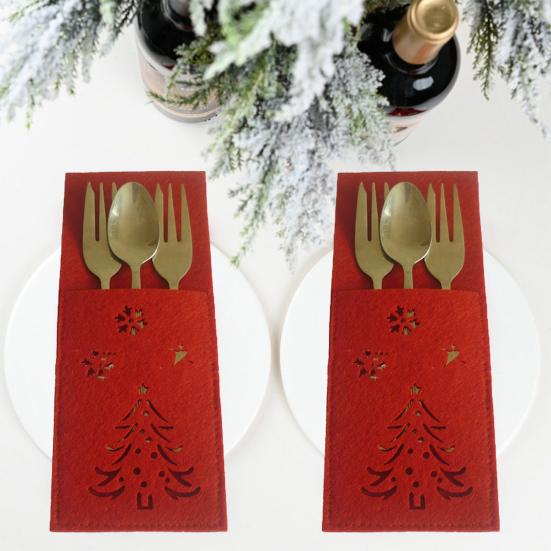 4 шт., рождественский резак для дерева, полый держатель для вилок, квадратный рождественский узор со снежинкой, карманная сумка для столовых приборов, ткань