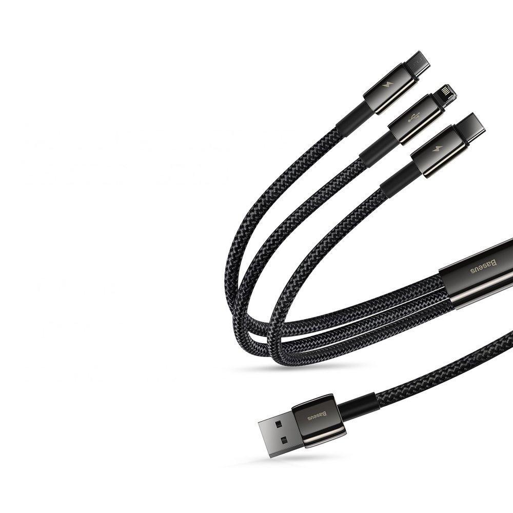 Baseus Tungsten Multi-Purpose USB Cable - 3-in-1 Type-C/Lightning/Micro USB, 3.5A, 1.5m, Black