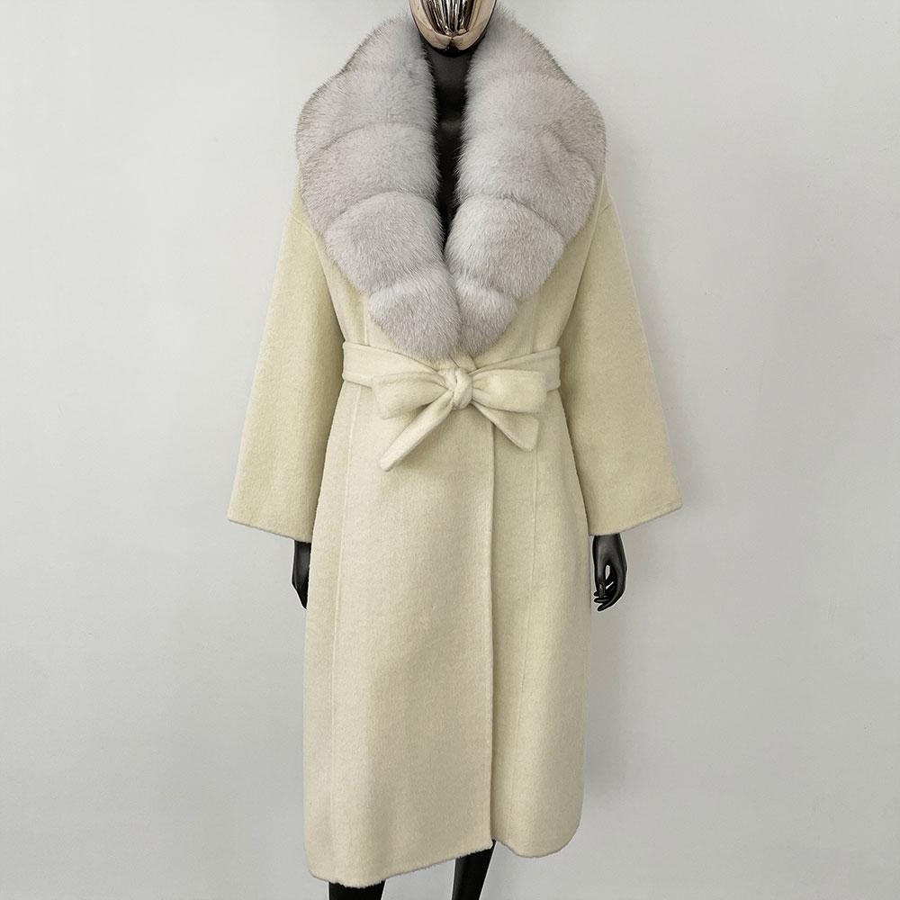 OFTBUY Натуральная шуба 2024 года, женская верхняя одежда больших размеров, зимняя женская куртка с воротником из натурального меха лисы и капюшоном, пальто из кашемировой шерсти