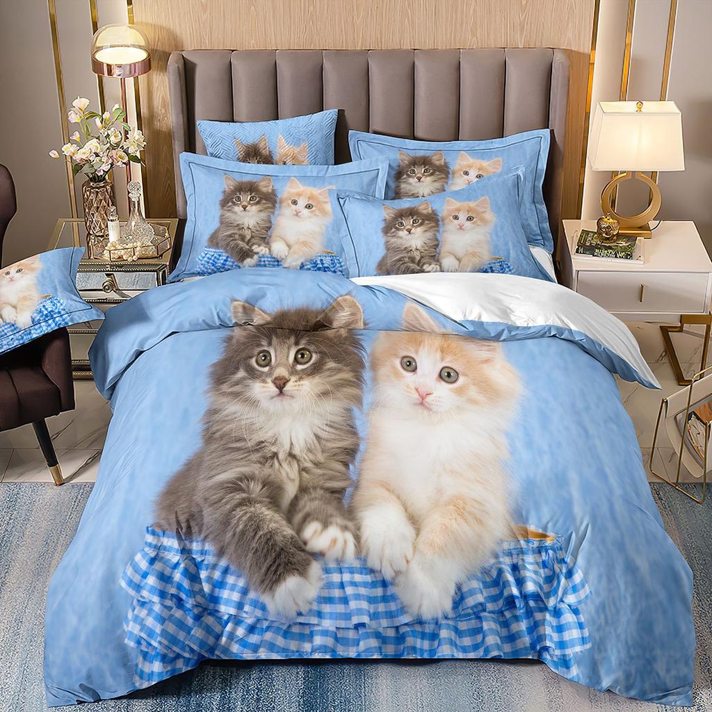 Комплект постельного белья с 3D милыми волками, кошкой и собакой, милый пододеяльник, пододеяльник, покрывало в этническом стиле с дикими животными и наволочками