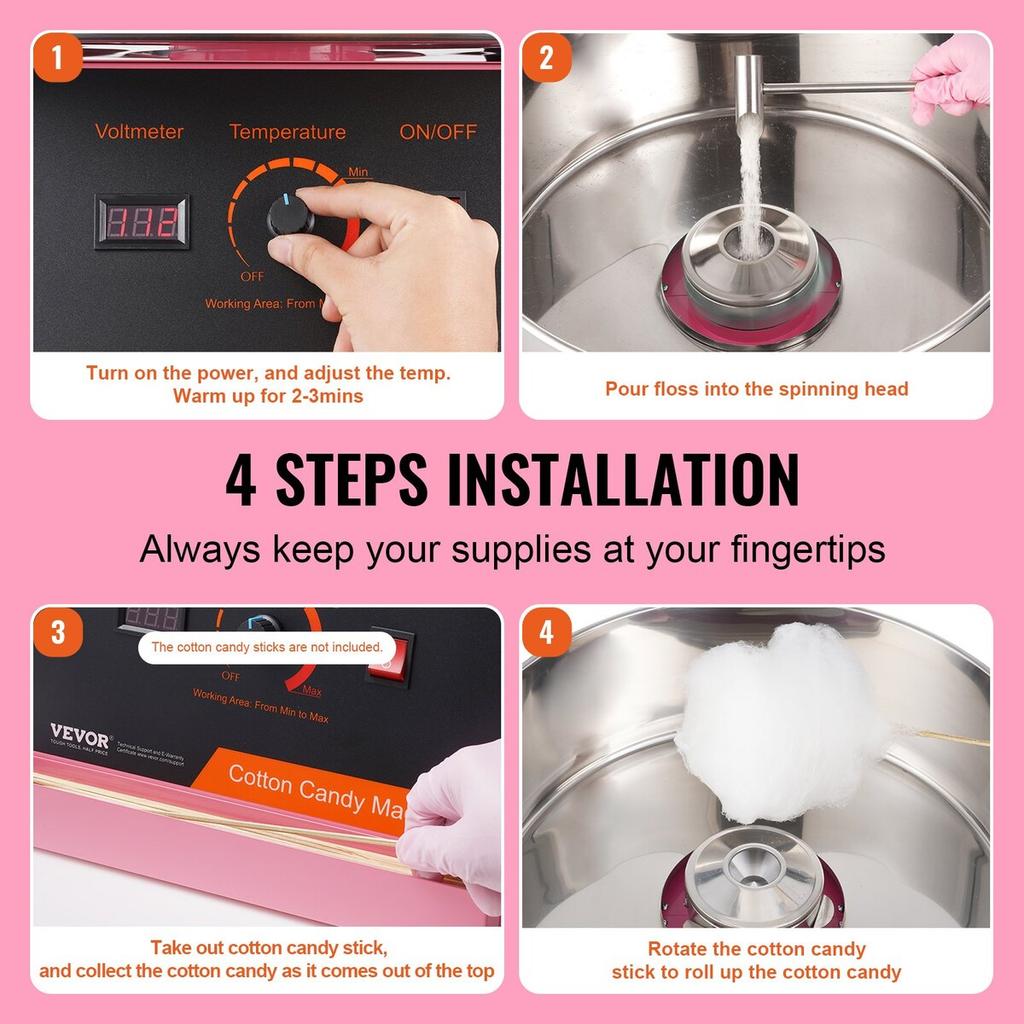 Electric Cotton Candy Machine, 1000W Candy Floss Maker, Commercial Cotton Candy Machine with Stainless Steel Bowl, and Sugar Scoop, Perfect for Home