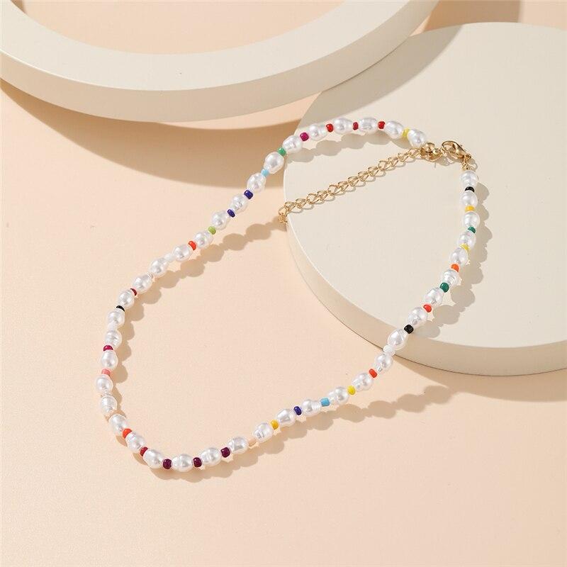 iF ME Korean Fashion Colorful Beads Flower Beaded Necklace For Women Bohemian Beads Clavicle Chain Choker Necklace Jewelry