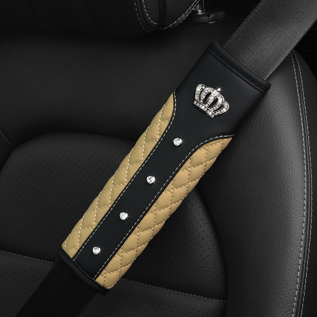 1 Металлическая корона Блингблинг, инкрустированная бриллиантами, из искусственной овчины, автомобильные аксессуары, накладка на плечевой ремень безопасности, комфортный ремень безопасности