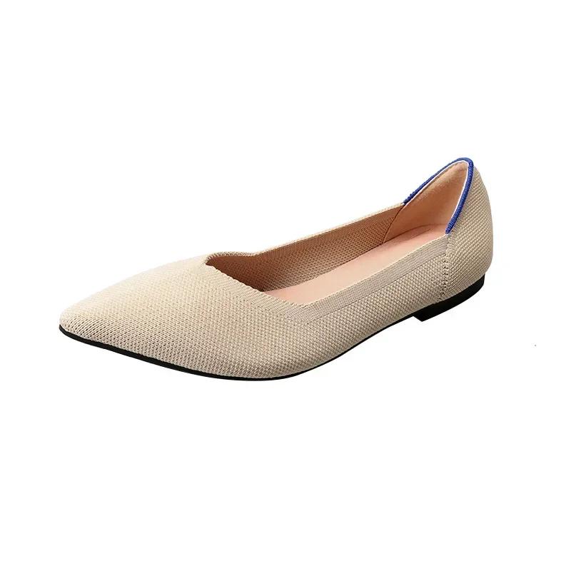 Fashion Knit Slip On Flat Shoes Women Mesh Loafers Stretch Ballet Shallow Flats Dress Shoes Moccasins Comfort Ballet Flats 2024