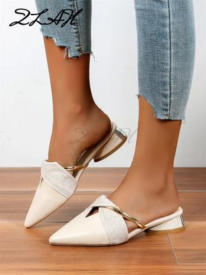 Мода Элегантный Каблук Женские Мюли Лето Новые Сексуальные Остроносые Женские Тапочки Слипоны Повседневные Женские Офисные Туфли Лодочки Женские Сандалии