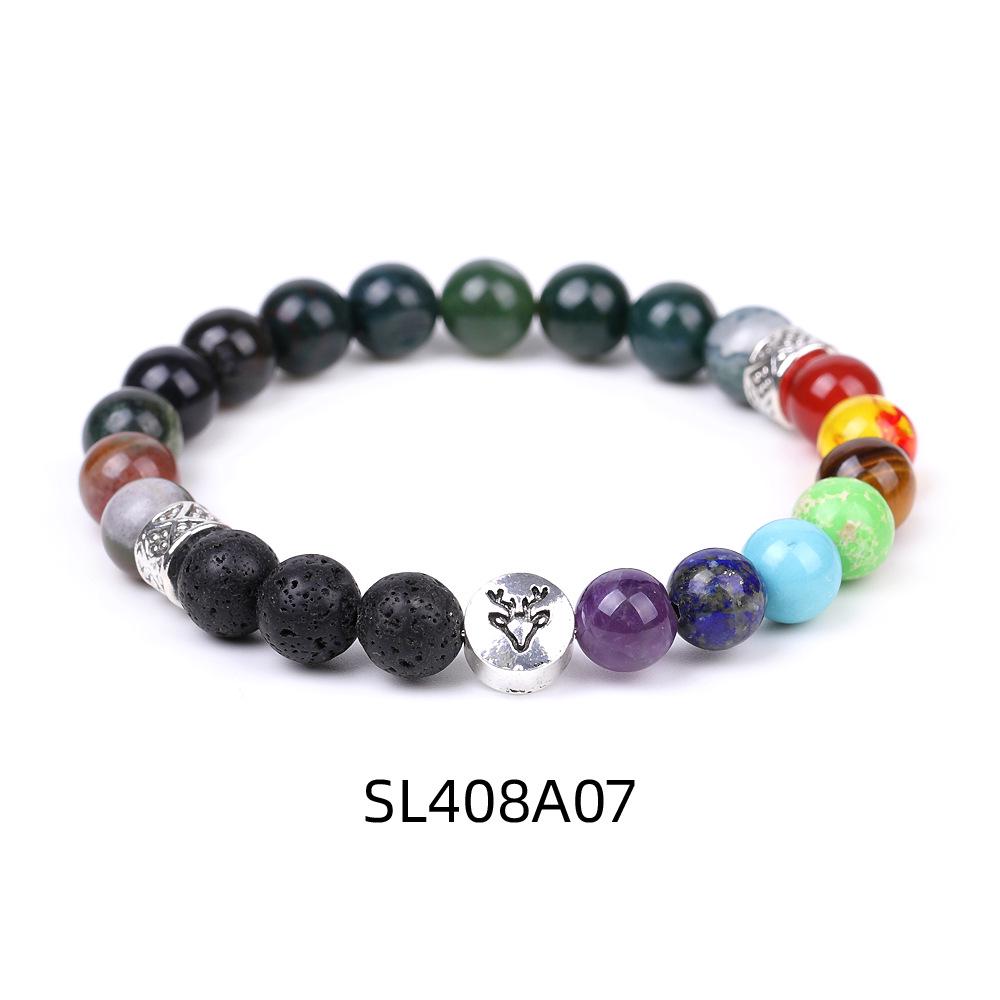 European & American Reindeer Bracelet with Striped Agate, Tiger's Eye, and Frosted Amazonite