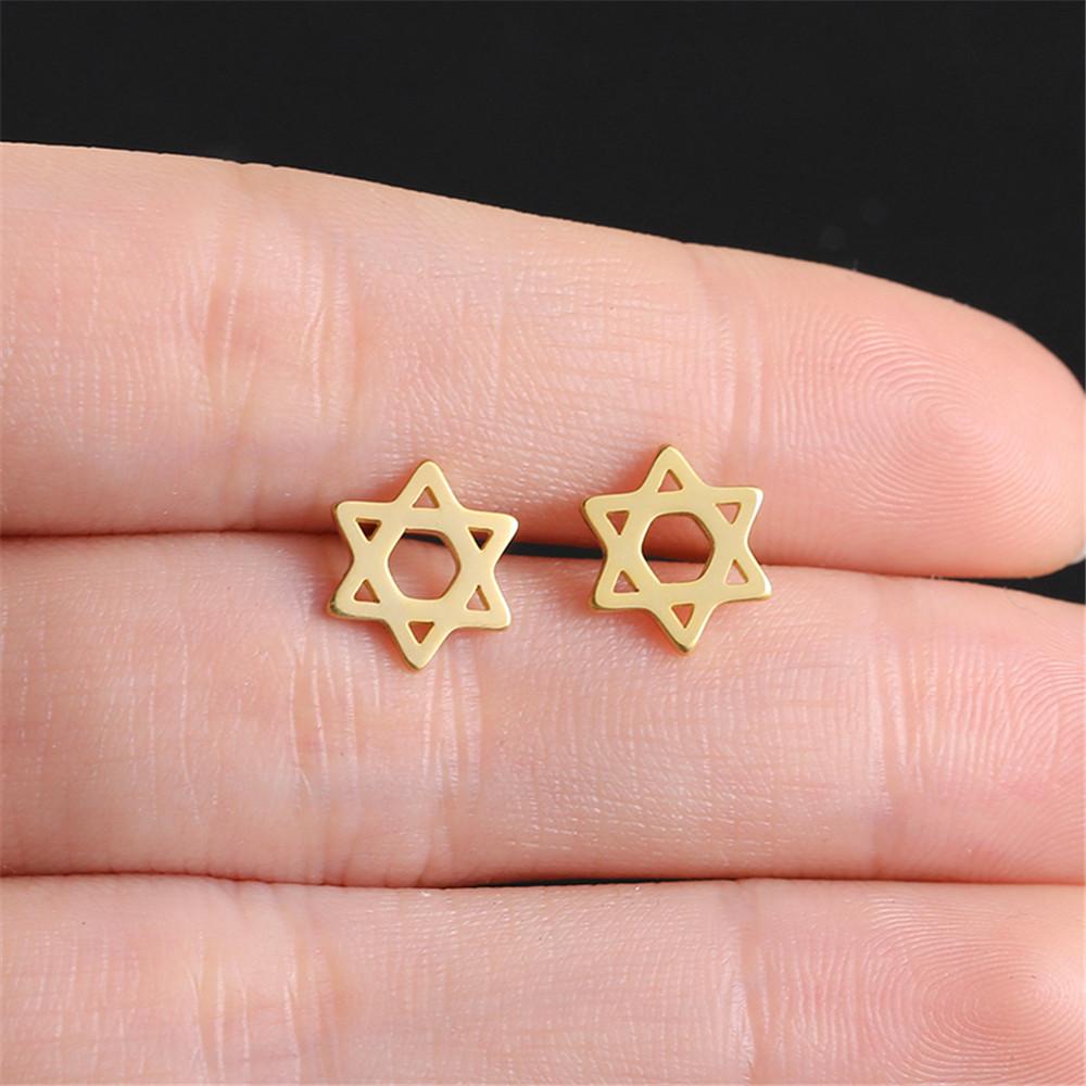 Star of David Hexagram Stud Earring for Women Stainless Steel Gold Ear Studs Israel Jewish Judaism Jewelry