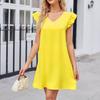Women's Fashion Solid Colour V-Neck Bubble Sleeve Loose Casual Dresses
