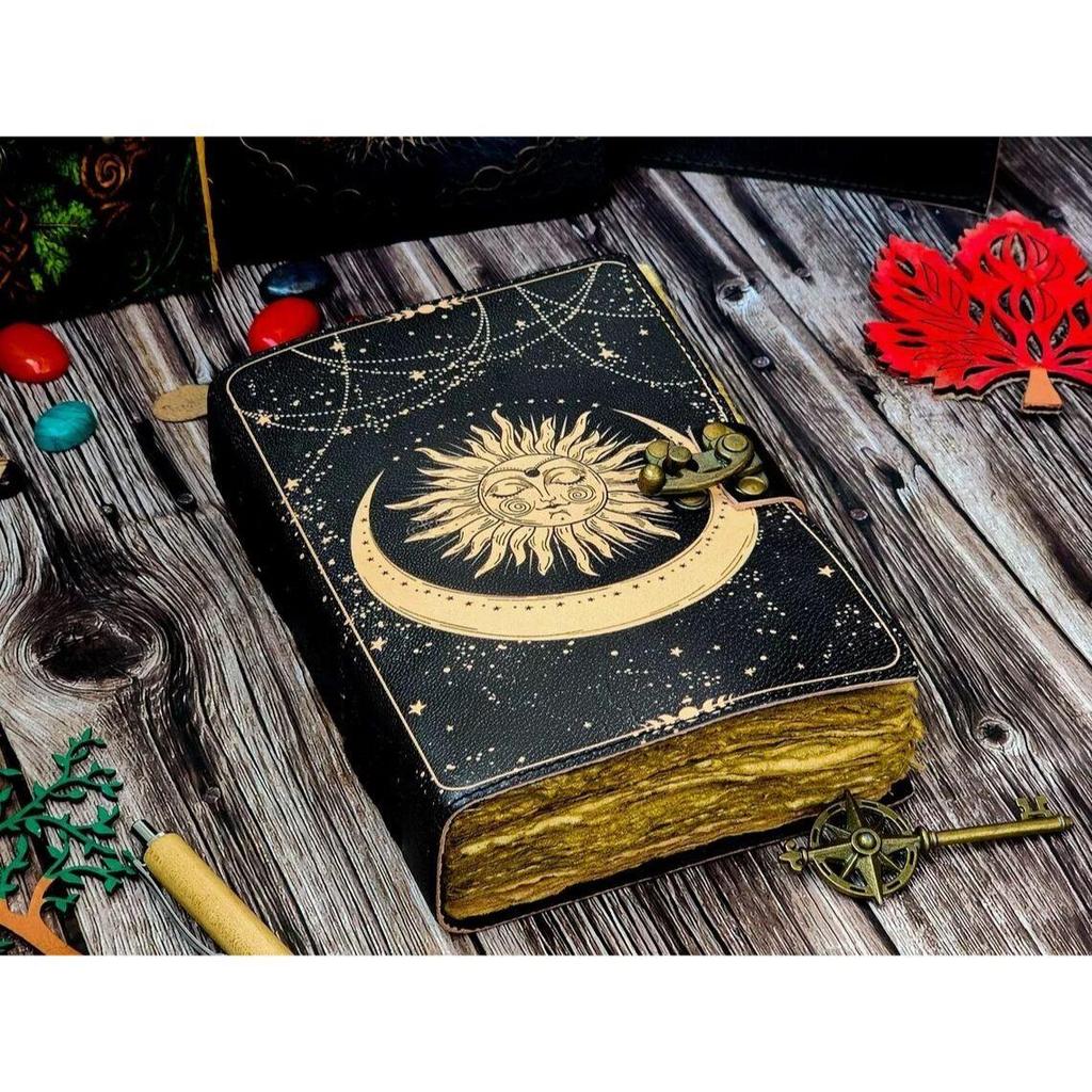 Sun Moon Vintage Book for Men Women 200 Handmade Paper with Lock for Traveling