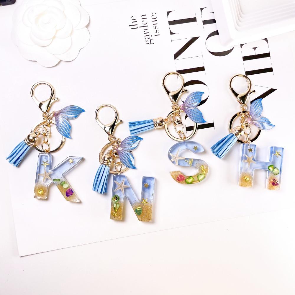 26 Letters Initials Fishtail Pendant Letters A To Z 26 Letter Keychain Jewelry Gift