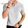 Мужская футболка с V-образным вырезом и коротким рукавом, однотонная, облегающая, мягкая, дышащая, летняя, повседневная одежда