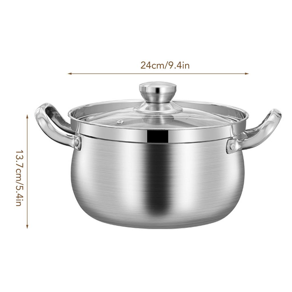 Stainless Steel Stock Pot 24cm Stockpot 201 Stainless Steel Spill Proof Soup Pot with  Handle Lid Glass for Kitchen Cookware