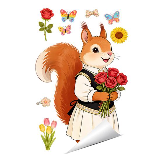 Spring Fox Window Clings Cartoon Fox Flowers Butterflies Glass Sticker Removable Cute Animal Window Decals for Home Office Shop