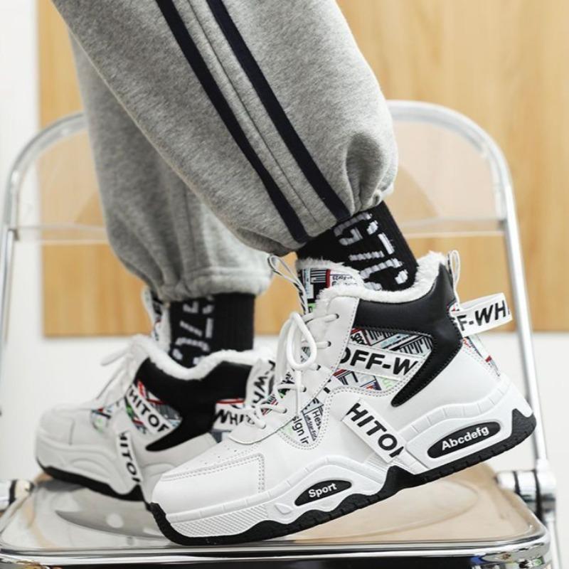 Зимняя мужская обувь Модные кроссовки с высоким верхом Плюшевые теплые хлопковые туфли Дизайнерские туфли на платформе Вулканизированная обувь Зимние новые мужские сноубутсы