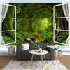 Any Size Mural Wallpaper 3D Window Green Tree Forest Mural Landscape Nature Scenery Wallpaper Living Room