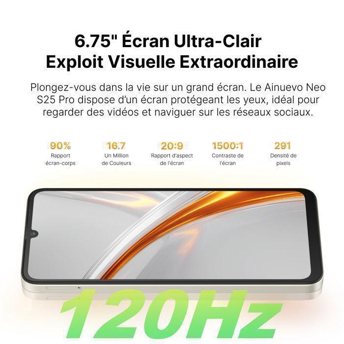Смартфон 5G 6.75" 32 ГБ + 256 ГБ 5280 мАч Смартфон Ainuevo Neo S25 Pro 64 МП Телефон Портативный Разблокированный Android 15 Две SIM-карты/NFC Золотой