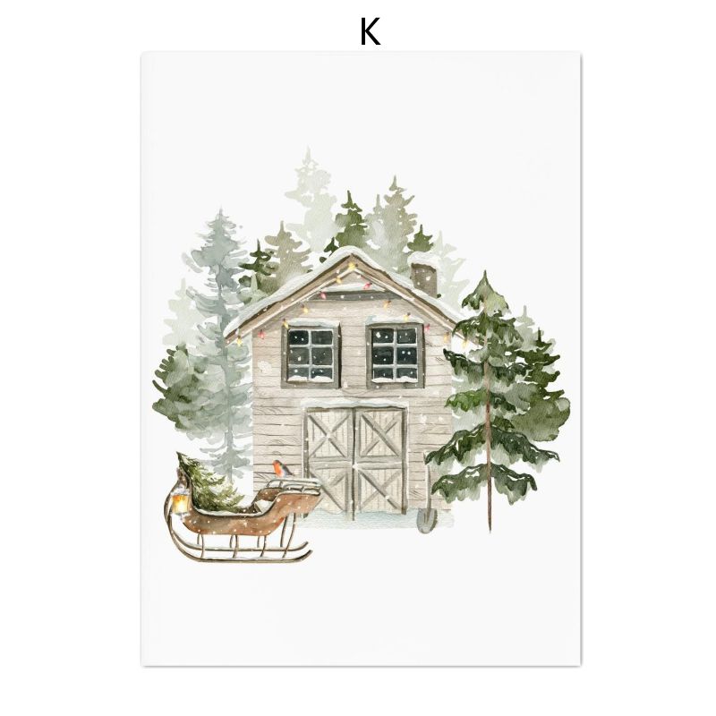 Рождественские праздничные украшения, деревенский дом, лесной олень, лесные постеры и принты, зимняя настенная живопись на холсте, Рождественский декор