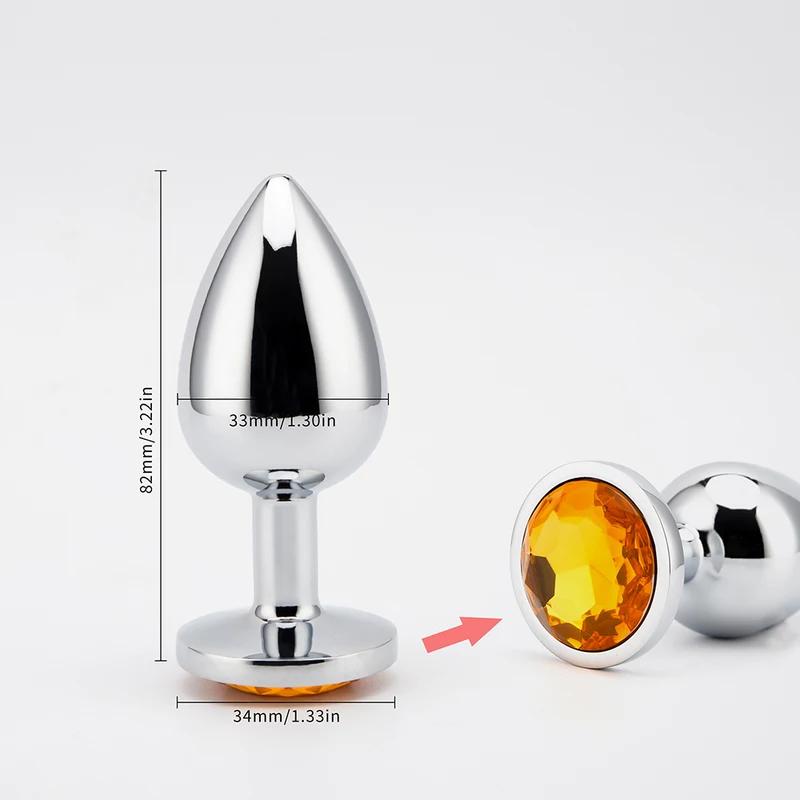 3 Sizes Metal Anal Plug Smaller Smooth Stainless Steel Butt Plug Colorful Crystal Round Anus Plug Adults Anal Sex Toys For Women
