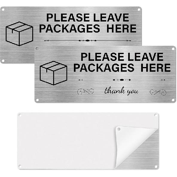 Please Leave Packages Here Signs 10" x 4" Deliveries Sign Aluminum Package Delivery Sign for Outside Front Door Home Office Shop 2 Pack