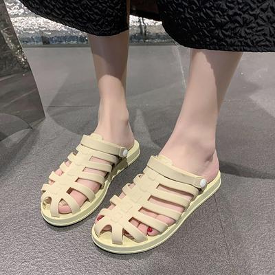 Летняя мода Новые Сексуальные Полые На плоской подошве Женские Популярные Удобные Шлепанцы Сандалии с круглым носком Женская обувь