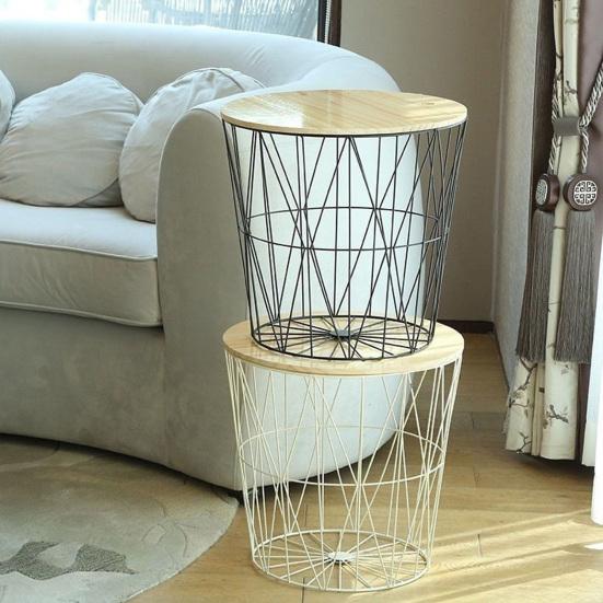 Круглый журнальный столик со съемной деревянной крышкой. Прочный многофункциональный домашний офис для гостиной.