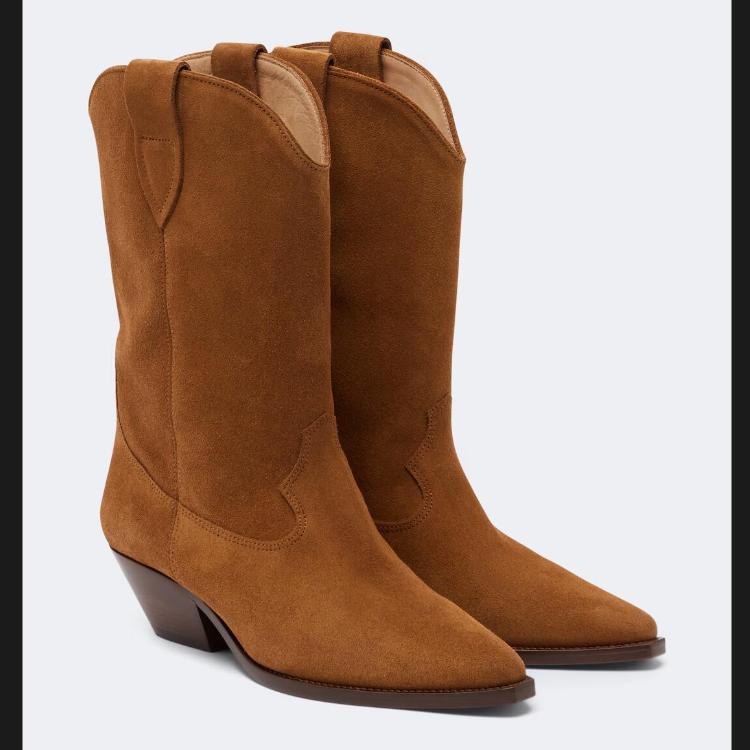 Krazing Pot Cow Suede Nubuck Autumn Pointed Toe Winter Shoes Square Heels Big Size 45 Size 44 Size 46 Women Keep Warm Mid-calf Boots