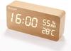 Alarm Table Wood LED Digital Alarm Voice Yellow Clock, Clock, Stylish, Grain, Clock, Clock, Thermometer, Hygrometer, Calendar, Detection, USB/Battery