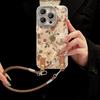 Подходит для чехла на мобильный телефон Apple 17promax iphone15 с розовой камелией, куклой, ремешком 16, ретро-узором 'лед'