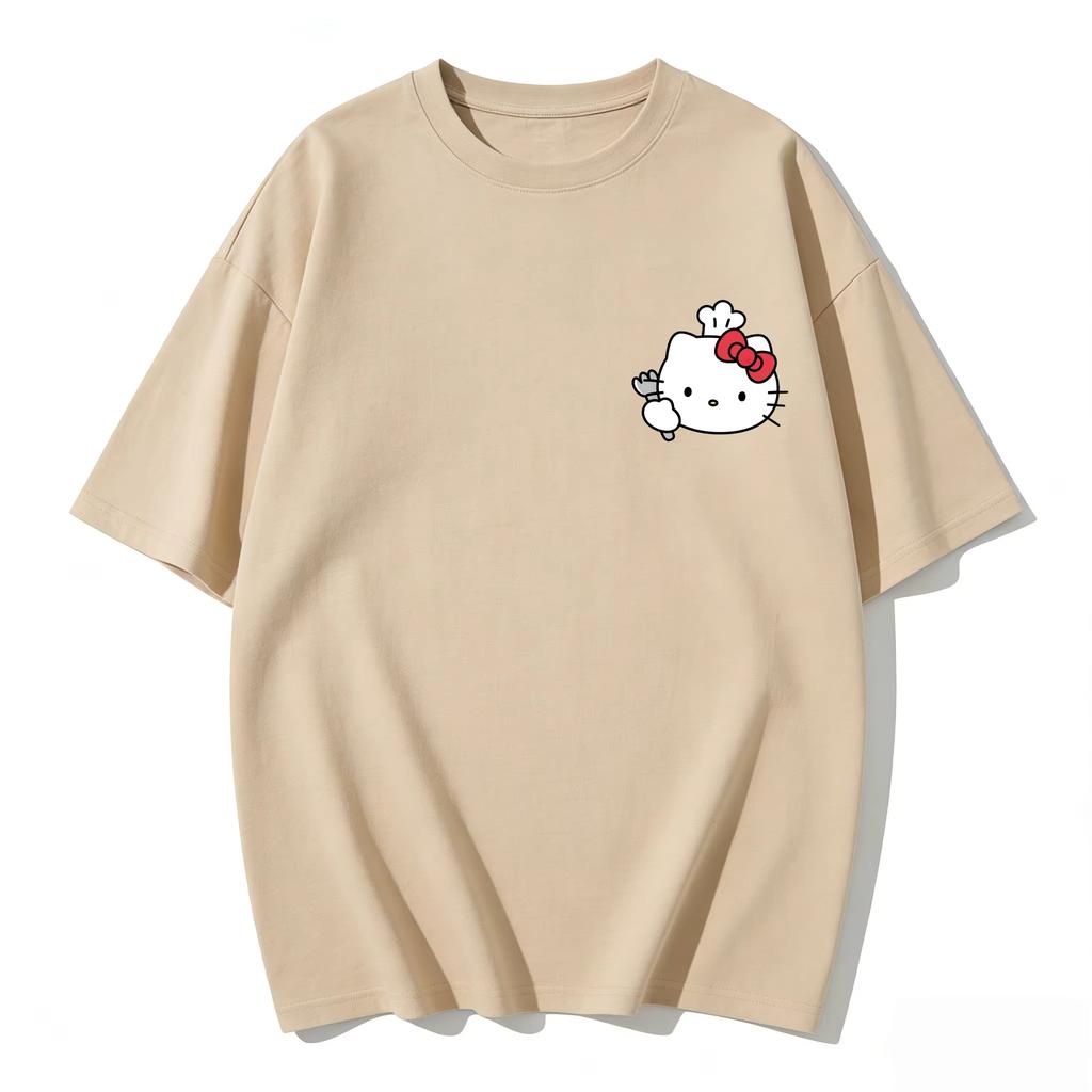 2026 новый летний милый графический топ HelloKitty повседневный хлопковый топ с коротким рукавом для женщин и девочек Каваи мультяшный принт Streetwear