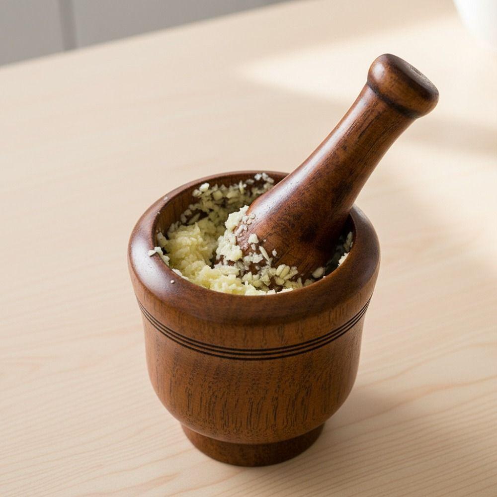 Wooden Grinding Bowl Manual Spice Crusher Kitchen Gadget Mortar Pestle Set Seasoning